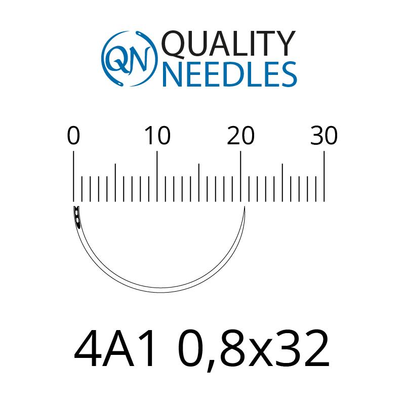 Голки хірургічні колючі, 4/8 (1/2), пружинне вушко, розмір 0,8х32 мм, 10 шт.